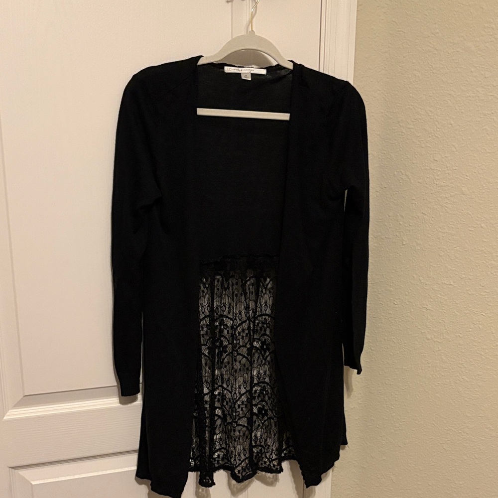 LC Lauren Conrad Black Cardigan with Lace Detail